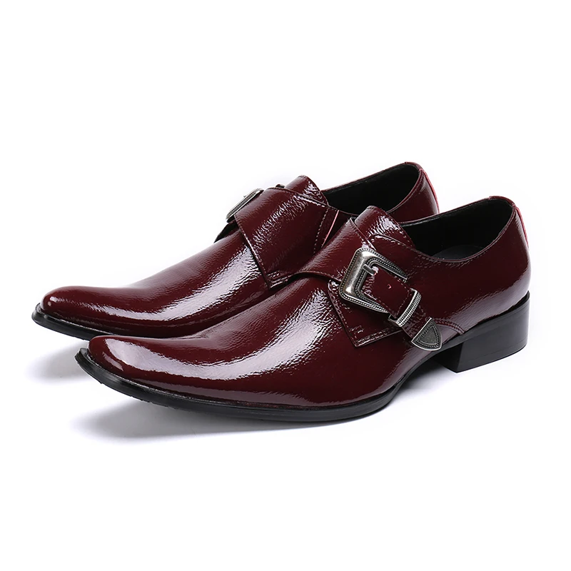 CH. KWOK prabangūs itališki natūralios odos vyrai blizgūs Oksfordo batai sagtis kvadratinis pirštas Vyriški suknelės batai biuro vakarėlio mados batai Nuotrauka 4