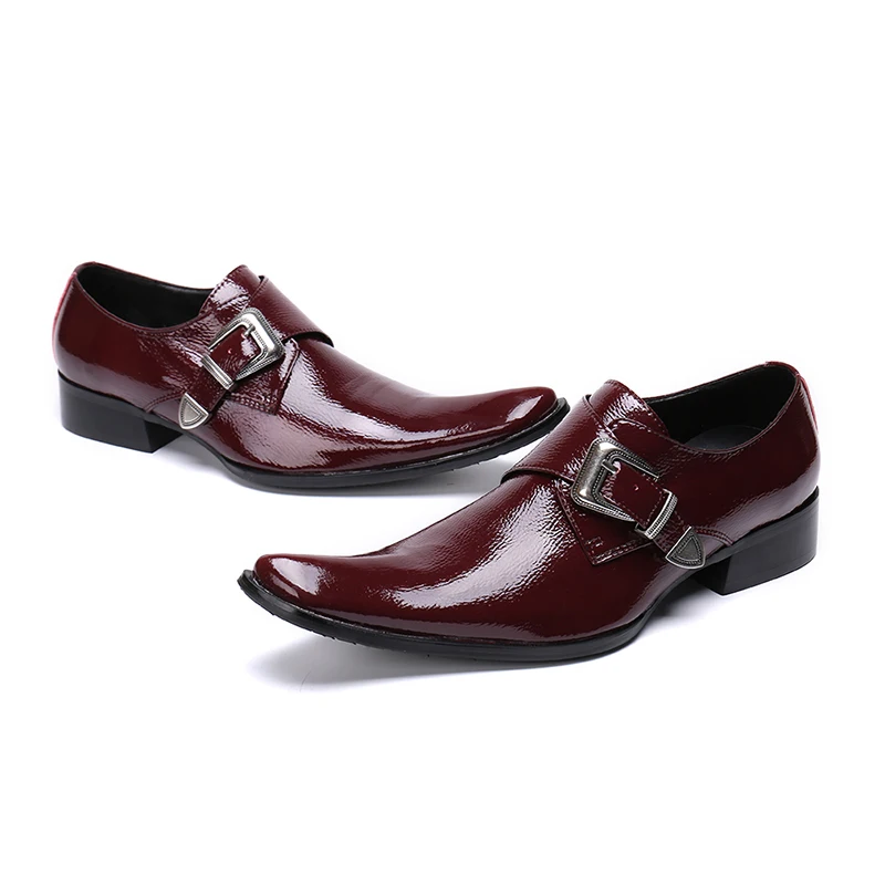 CH. KWOK prabangūs itališki natūralios odos vyrai blizgūs Oksfordo batai sagtis kvadratinis pirštas Vyriški suknelės batai biuro vakarėlio mados batai Nuotrauka 5