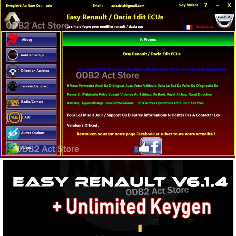Easy Renault 6.14 Programinė įranga Renault ECU programuotojui Clear Crash Oro pagalvės kortelių raktai UCH valiklis DARBAS su OBDLink Renolink Nuotrauka 0