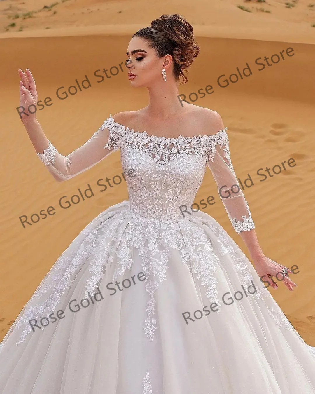Off Wedding Dresses Nėrinių kamuolinė suknelė Arabian Vestido de Novia Tulle Sweep Train Išskirtiniai nuotakos chalatai Nuotrauka 1