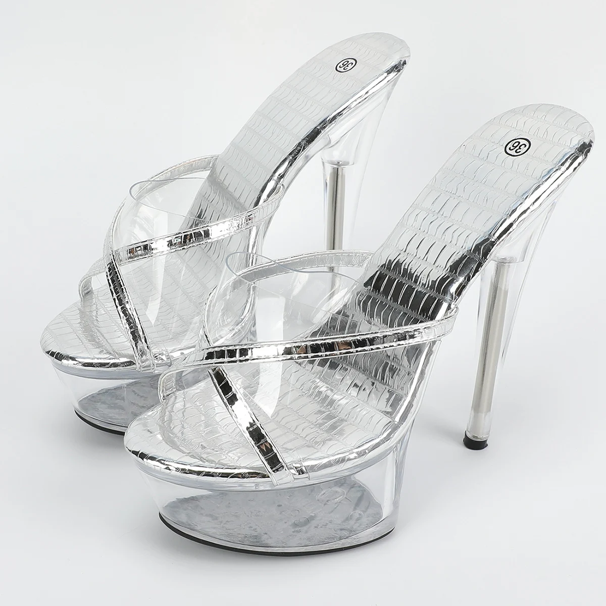 Lauko skaidrūs batai Krištolinės vasarinės šlepetės Platforma Skaidrūs aukštakulniai Atviras kojų pirštas Stiletto 15CM modelis Sandalai Moteriškos pompos Nuotrauka 5