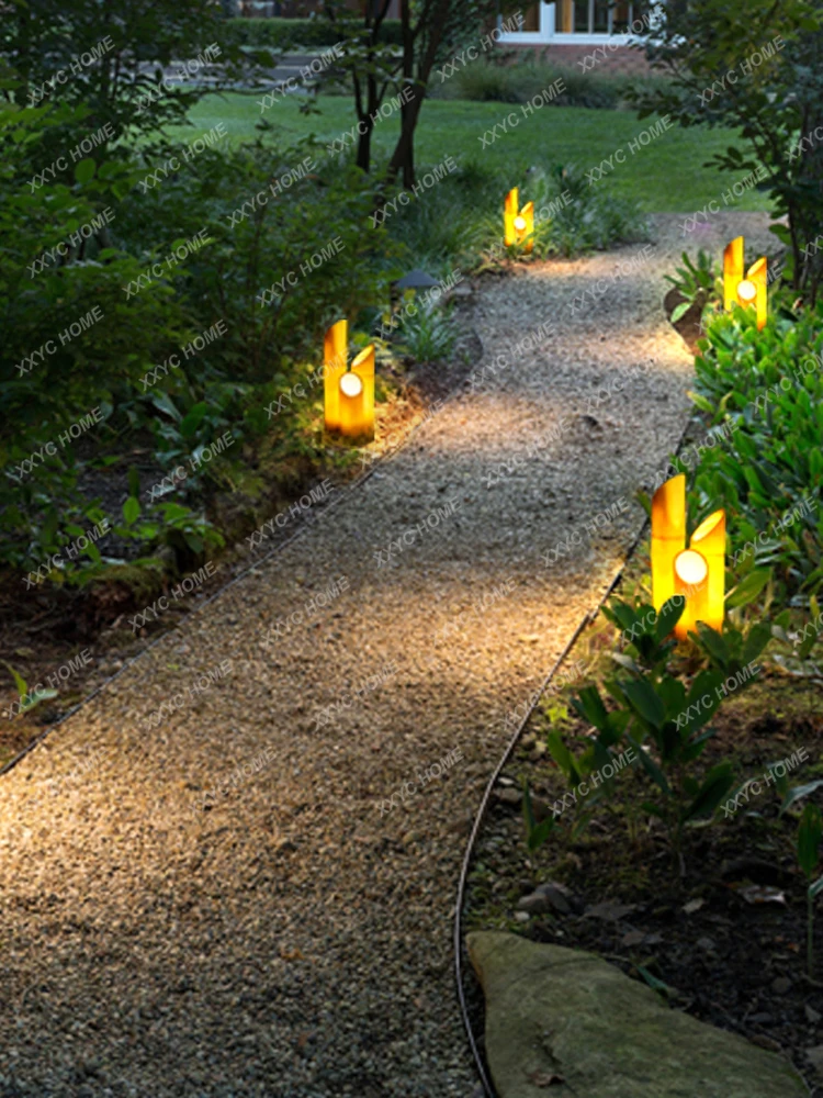 Sodo lauko šviestuvas Kraštovaizdžio parkas Augalų imitacija Derva Sodo lempos imitacija Bambuko vejos lempa Nuotrauka 4