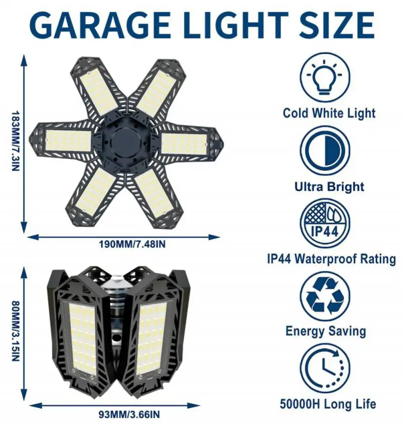 E27/E26 80W LED garažo šviestuvas 8000LM reguliuojamas deformuojamas ventiliatorius Garažo lempa Lubos Pramoninis darbo šviestuvas sandėliavimui Sandėlis Nuotrauka 3