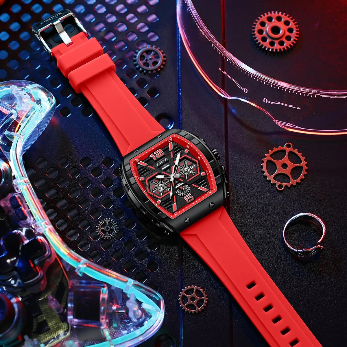 LIGE Fashion Quartz vyriškas laikrodis Prabangūs kūrybiniai laikrodžiai Silikoninis dirželis 50M vandeniui atsparūs vyriški laikrodžiai Luminoius Casual Sport rankinis laikrodis Nuotrauka 1