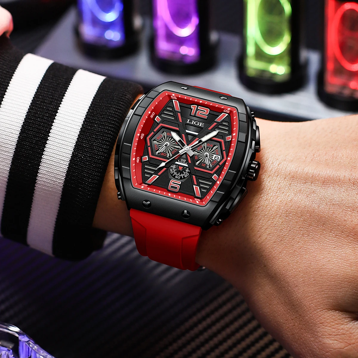 LIGE Fashion Quartz vyriškas laikrodis Prabangūs kūrybiniai laikrodžiai Silikoninis dirželis 50M vandeniui atsparūs vyriški laikrodžiai Luminoius Casual Sport rankinis laikrodis Nuotrauka 4