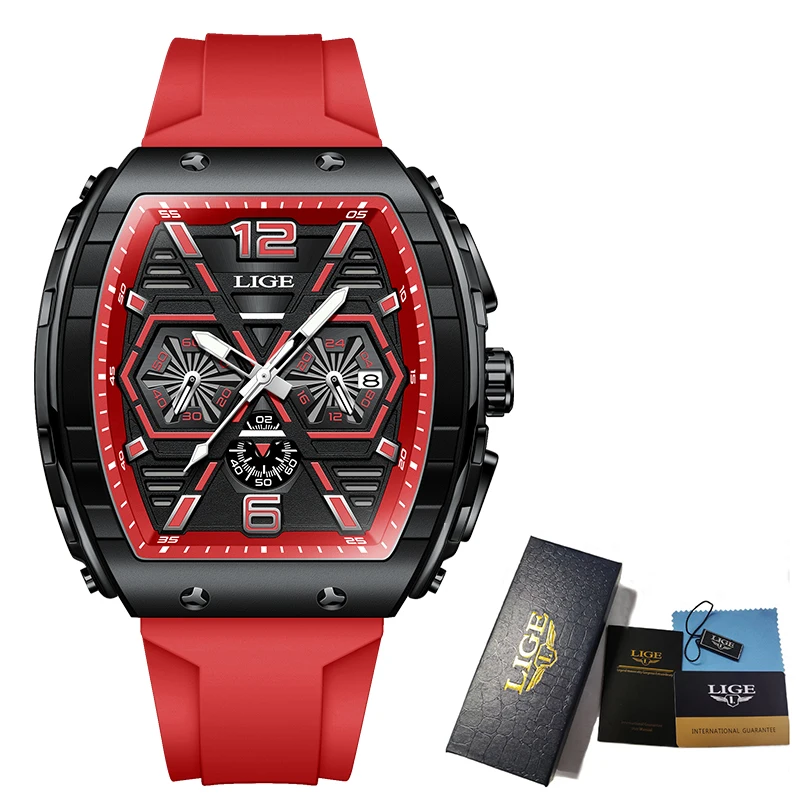 LIGE Fashion Quartz vyriškas laikrodis Prabangūs kūrybiniai laikrodžiai Silikoninis dirželis 50M vandeniui atsparūs vyriški laikrodžiai Luminoius Casual Sport rankinis laikrodis Nuotrauka 5