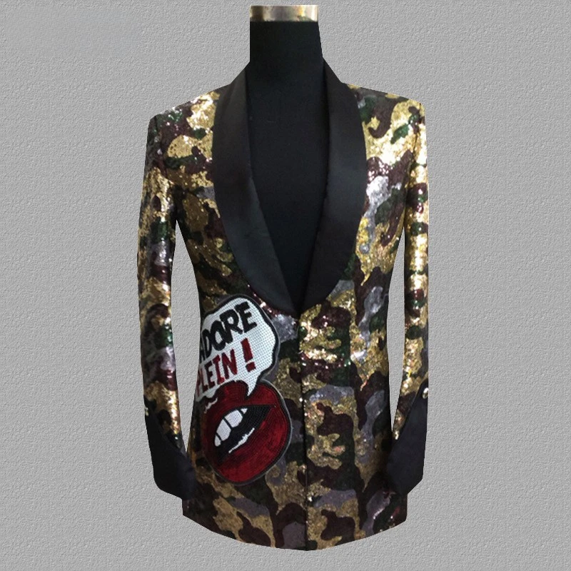 Kostiumas vyrams Leopard Sequin Blazer Nightclub Bar DJ Suit Singers Trendy Casual Jacket Nuotrauka 0