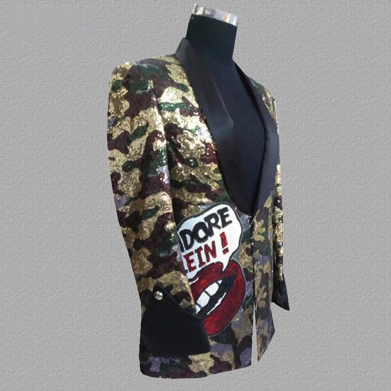 Kostiumas vyrams Leopard Sequin Blazer Nightclub Bar DJ Suit Singers Trendy Casual Jacket Nuotrauka 1
