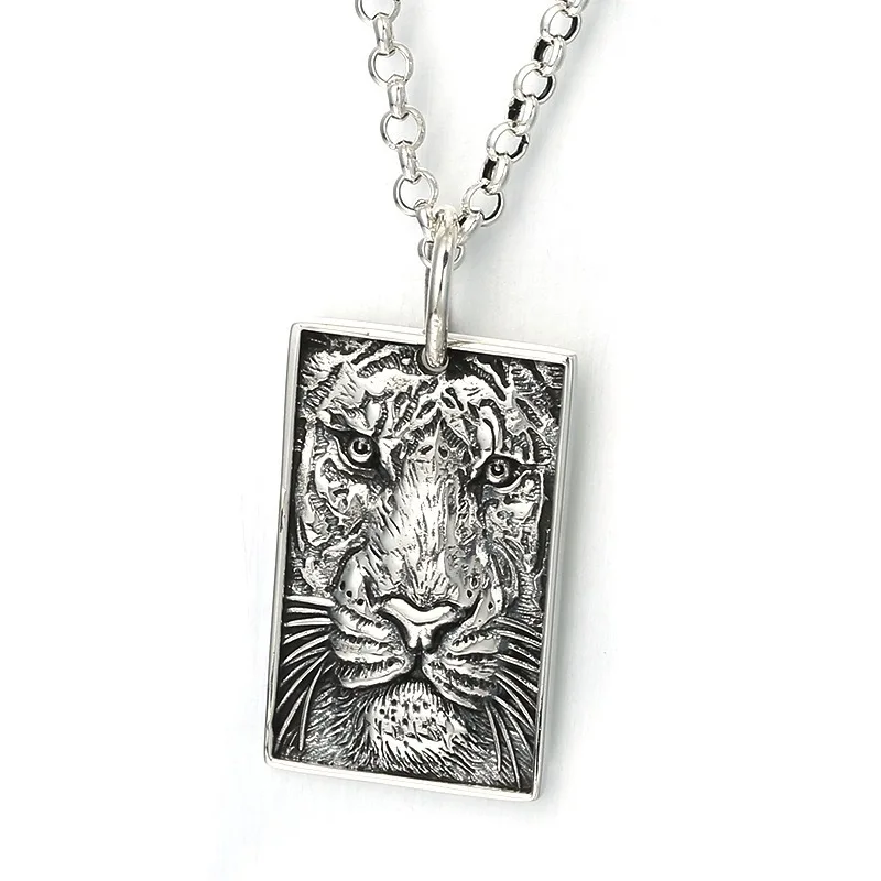 Real 925 Sterling Silver Lucky Men Gift Lion Head Hip Hop Square Pailgas pakabukas 10-11g Nuotrauka 3