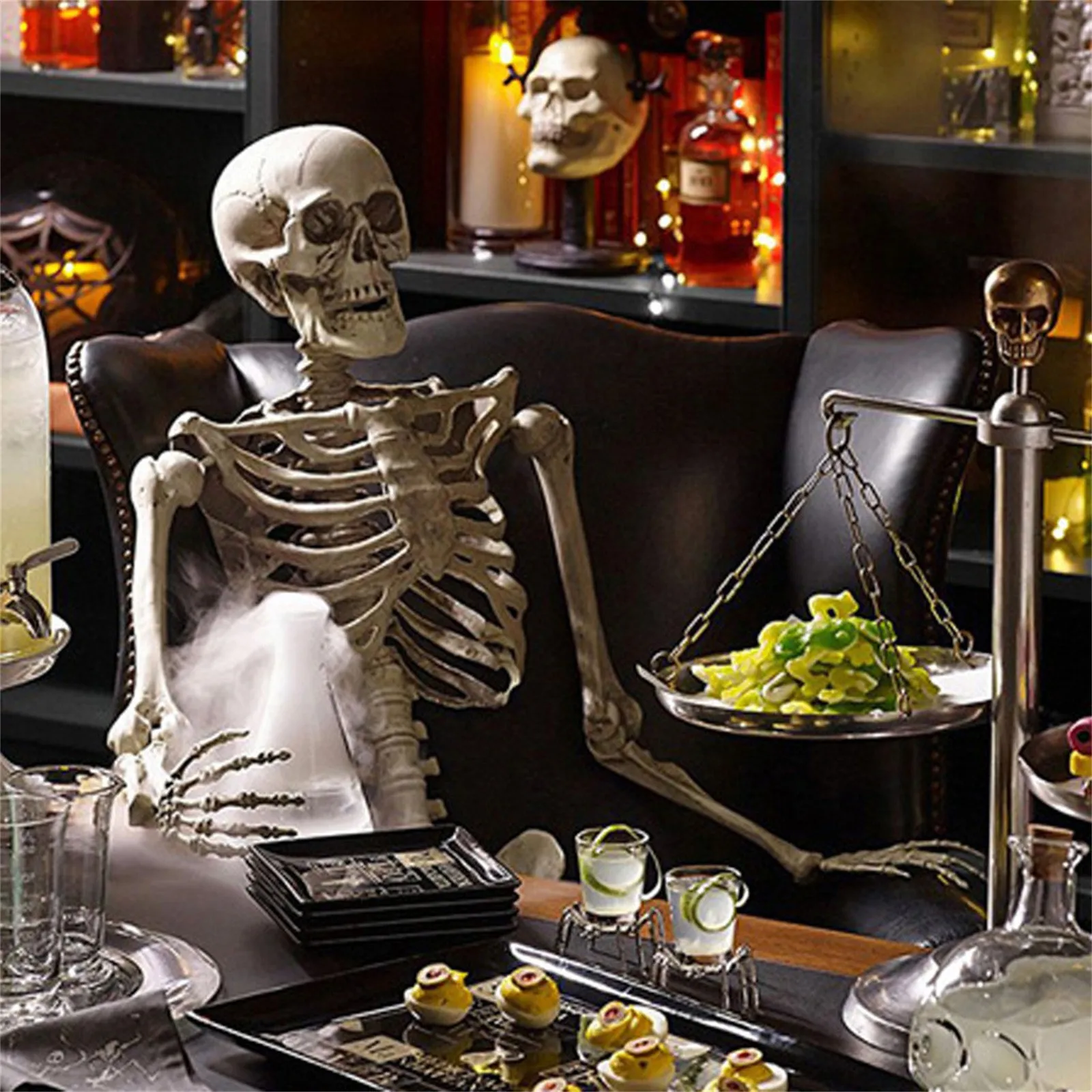 Žmogaus skeleto dekoravimas Helovino vakarėlis Rekvizito dekoravimo rekvizitai Simuliacija Skeleto galvos ranka Kaulų kaukolė Helovino vakarėlio dekoras Nuotrauka 4