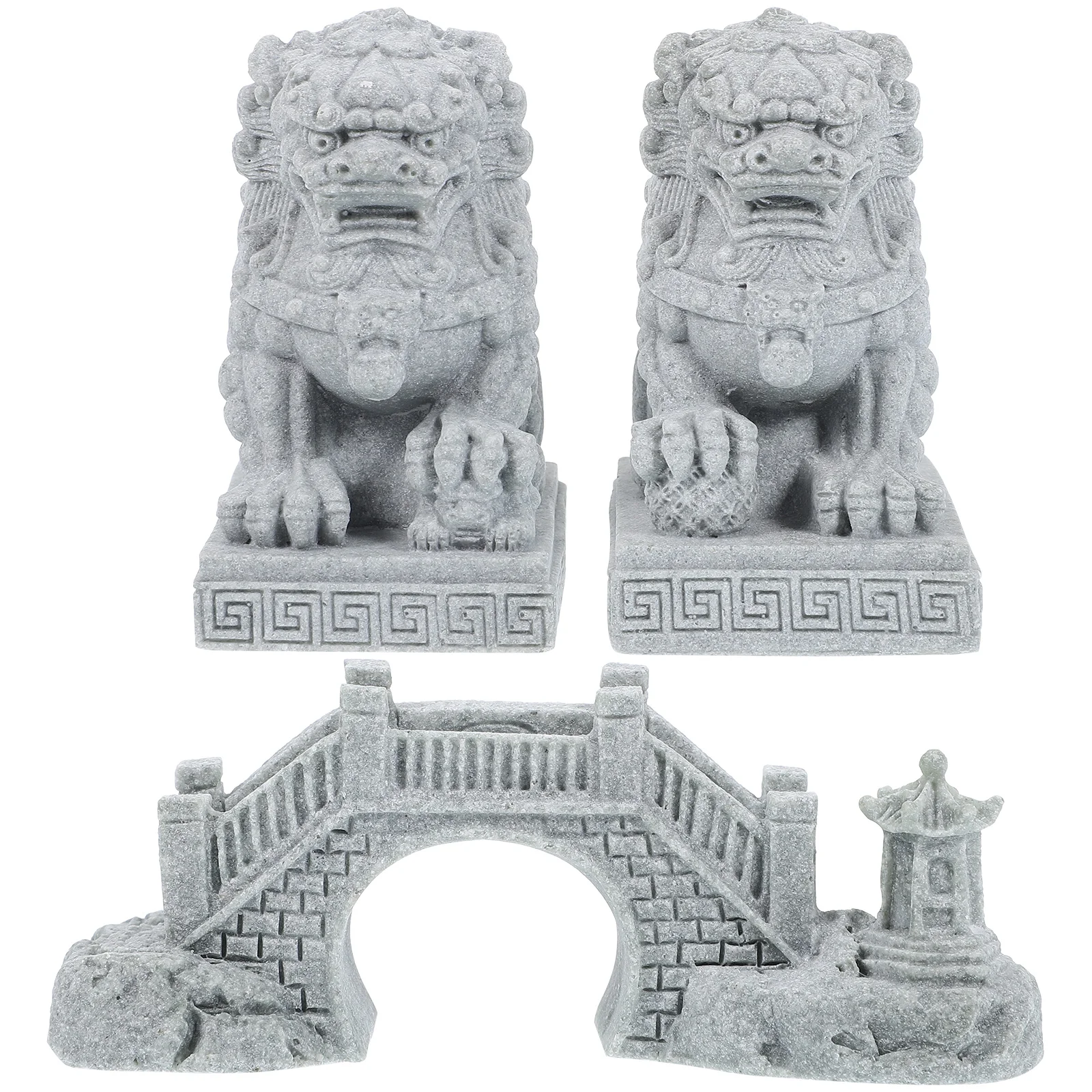1 Komplektas Mini liūto skulptūrų tilto puošmena Mikro peizažas Sodo ornamento dekoravimas Nuotrauka 0