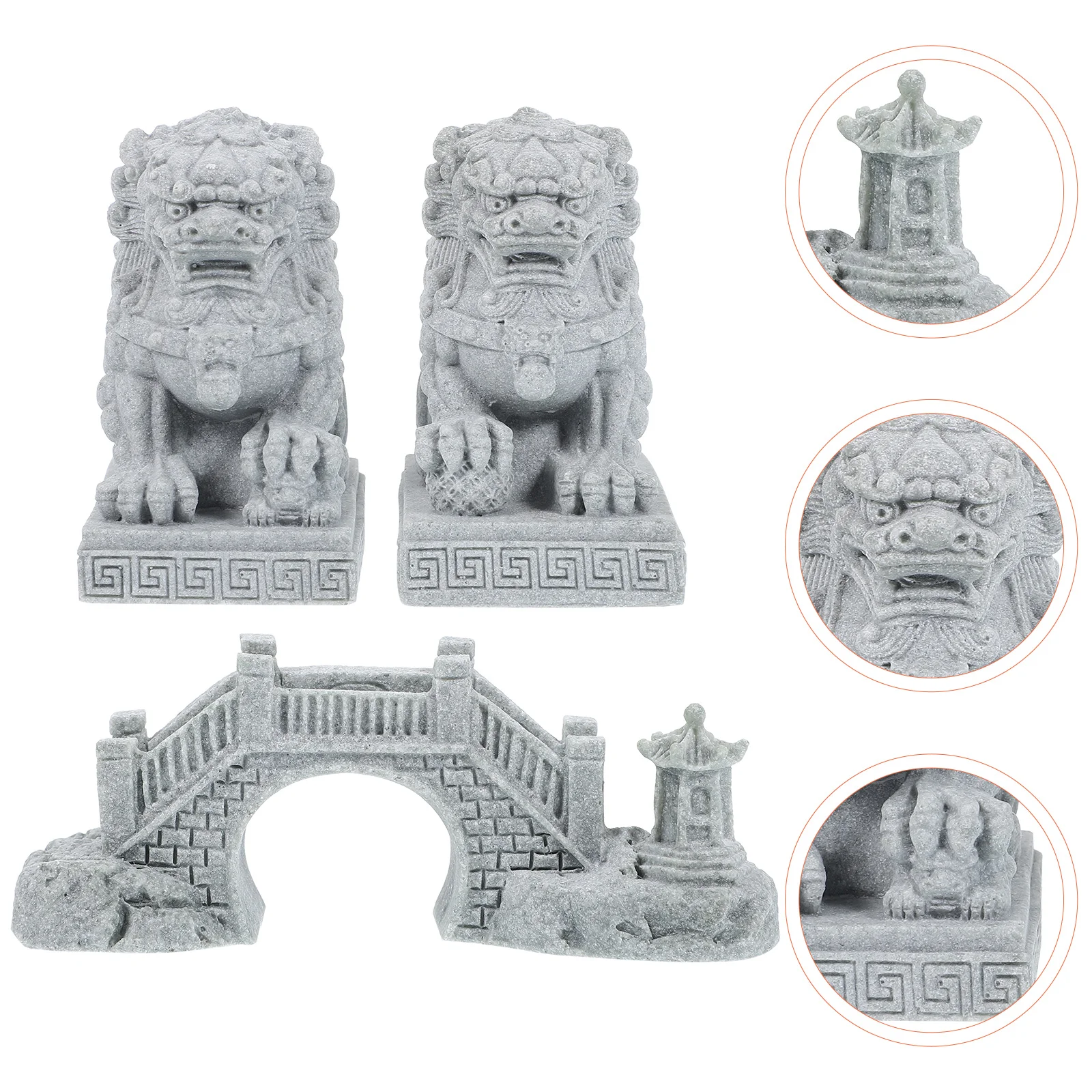 1 Komplektas Mini liūto skulptūrų tilto puošmena Mikro peizažas Sodo ornamento dekoravimas Nuotrauka 1