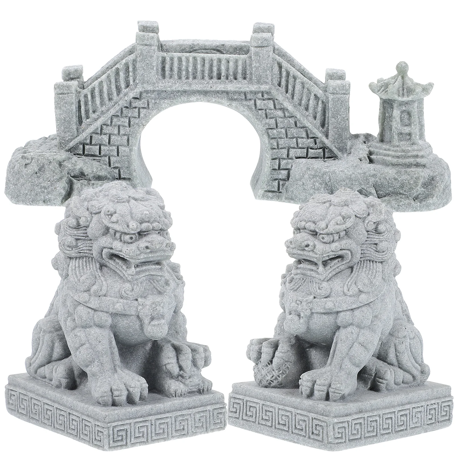 1 Komplektas Mini liūto skulptūrų tilto puošmena Mikro peizažas Sodo ornamento dekoravimas Nuotrauka 5