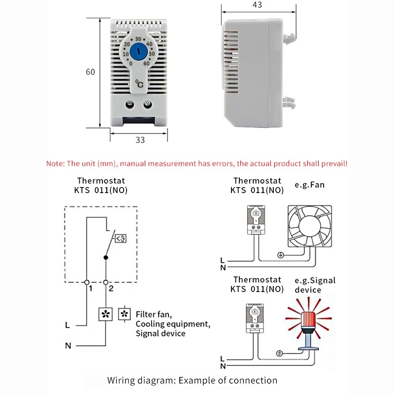 Skatinimas! KTS011 NO paprastai atidarytas reguliuojamas mechaninis temperatūros reguliatorius spintelės termostatas Din Rail, naudojamas aušinimui Nuotrauka 4