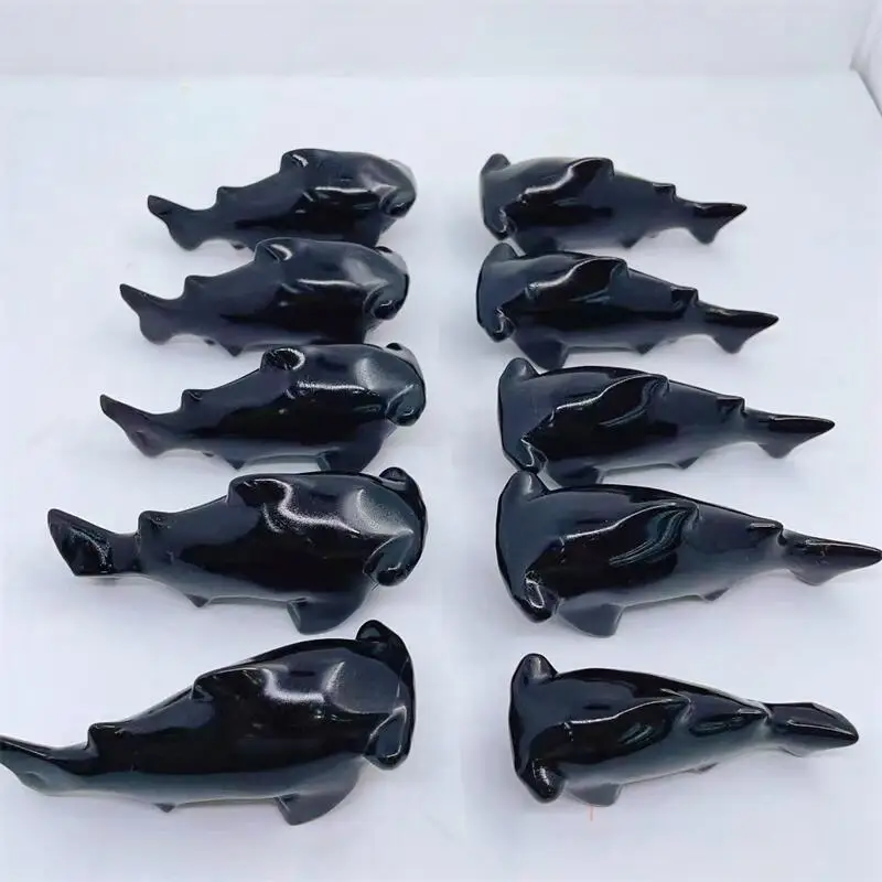 9.3CM Natūralus juodasis Obsidiano ryklys Drožyba Kvarco gydomieji amatai Dovanų kambarys Dekoras Namų dekoravimas Vaikų gimtadienio dovana 1VNT Nuotrauka 2