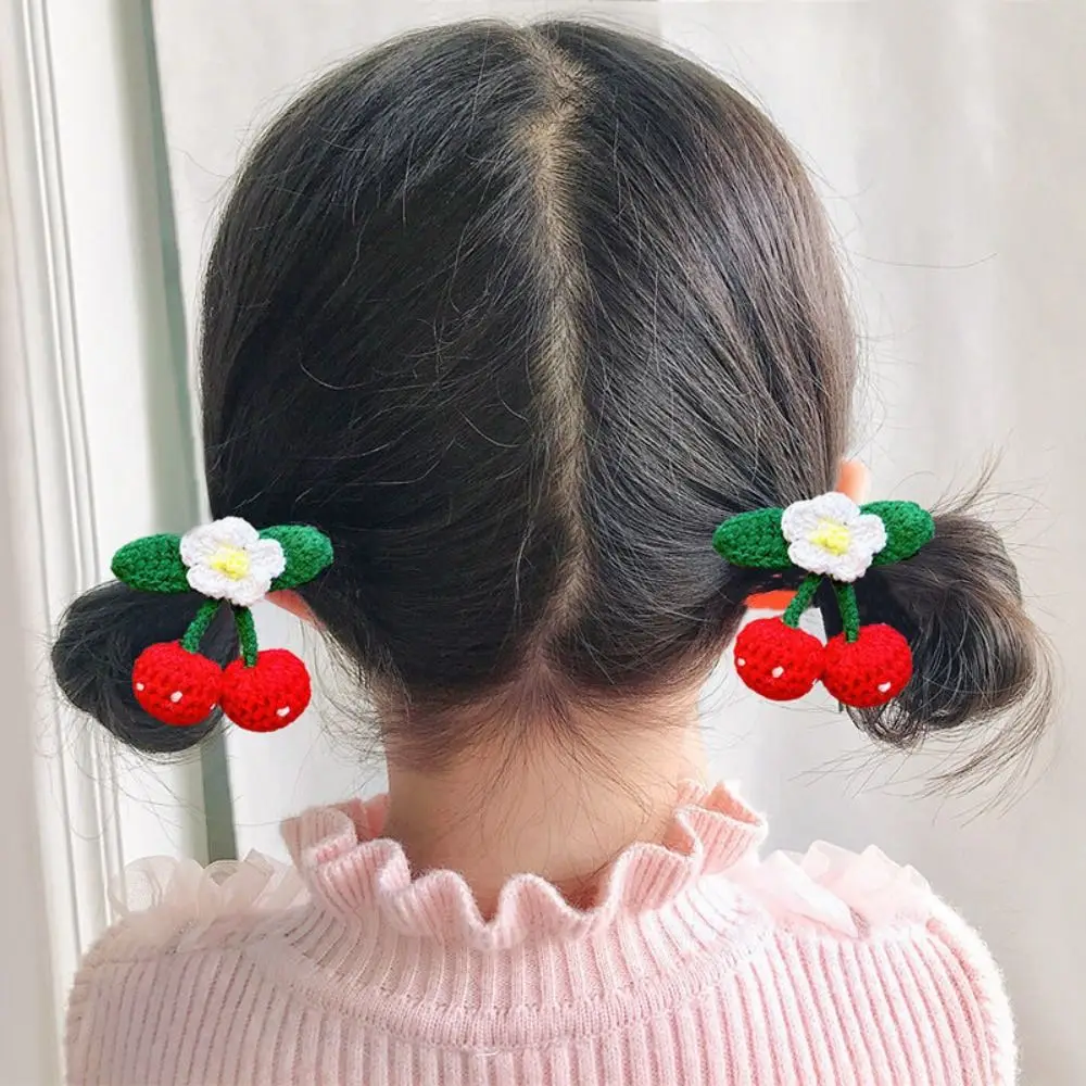 Nėrimo vaikai Raudona vyšnių galvos apdangalas Kawaii vilnonis elastingas princesės plaukų aksesuaras Plaukų virvė Plaukų juosta Naujieji metai Nuotrauka 5