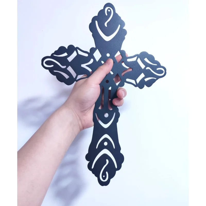 Metalinis dekoratyvinis kryžius sienai Krikščionių religinis krucifiksas namų dekoravimui Sienų meno papuošalai Svetainės dekoravimas Nuotrauka 1