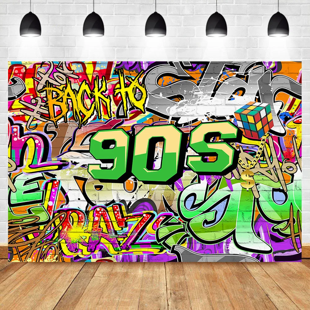 Atgal į 90-uosius Fonas Graffiti Hip Pop 90'S vakarėlio fonas Gimtadienio reklamjuostės dekoravimas Reikmenys Fotografija Fonas Rekvizitai Nuotrauka 0