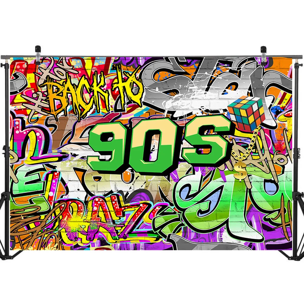 Atgal į 90-uosius Fonas Graffiti Hip Pop 90'S vakarėlio fonas Gimtadienio reklamjuostės dekoravimas Reikmenys Fotografija Fonas Rekvizitai Nuotrauka 1