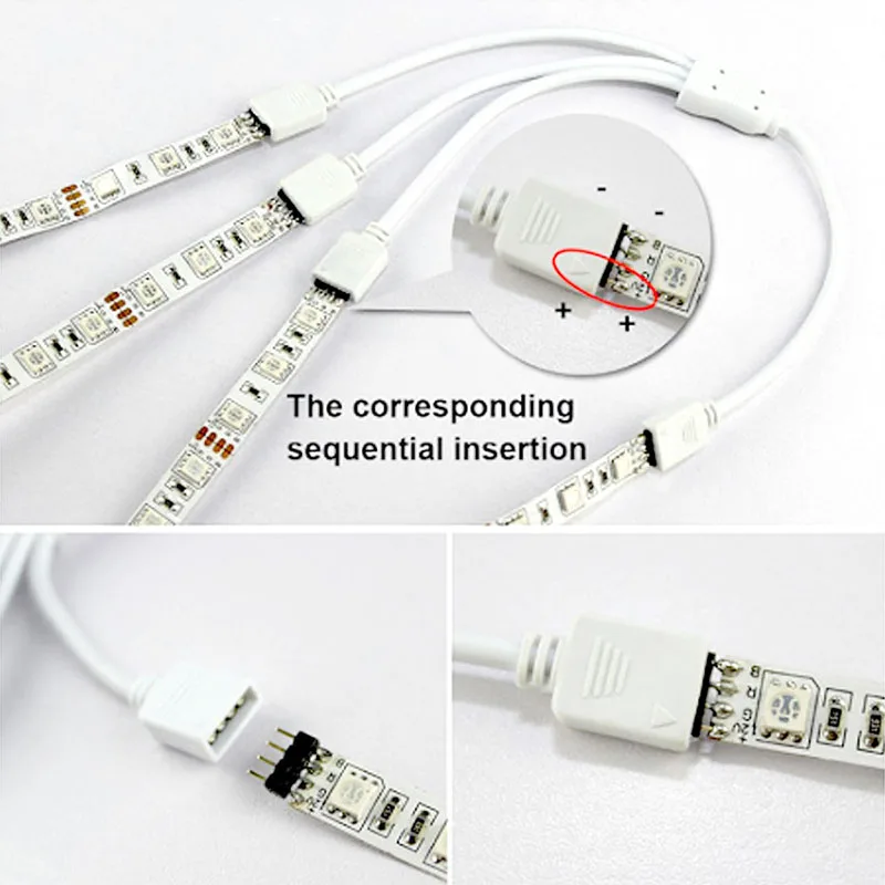 4 Prisegti RGB jungties kabelį nuo 1 iki 2 prievadų LED prailginimo skirstytuvo kabelio laidas 2835 5050 RGB LED juostoms su 4 kaiščių kištukais Nuotrauka 4