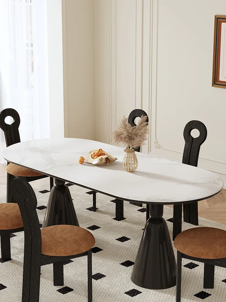 Gosbao prancūziškas vintažinis šiferio valgomojo stalas stačiakampis šventasis gralis valgomojo stalo kėdės kreminio stiliaus namų tinklas įžymybių lakuotas rikis Nuotrauka 0