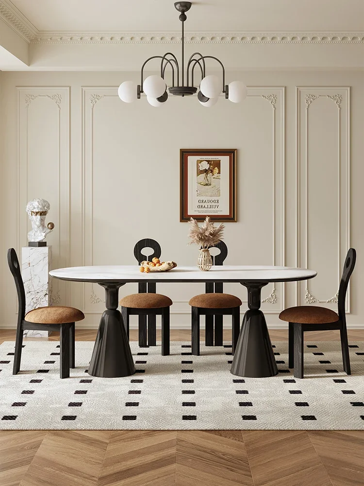 Gosbao prancūziškas vintažinis šiferio valgomojo stalas stačiakampis šventasis gralis valgomojo stalo kėdės kreminio stiliaus namų tinklas įžymybių lakuotas rikis Nuotrauka 1