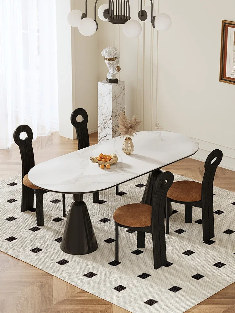 Gosbao prancūziškas vintažinis šiferio valgomojo stalas stačiakampis šventasis gralis valgomojo stalo kėdės kreminio stiliaus namų tinklas įžymybių lakuotas rikis Nuotrauka 2