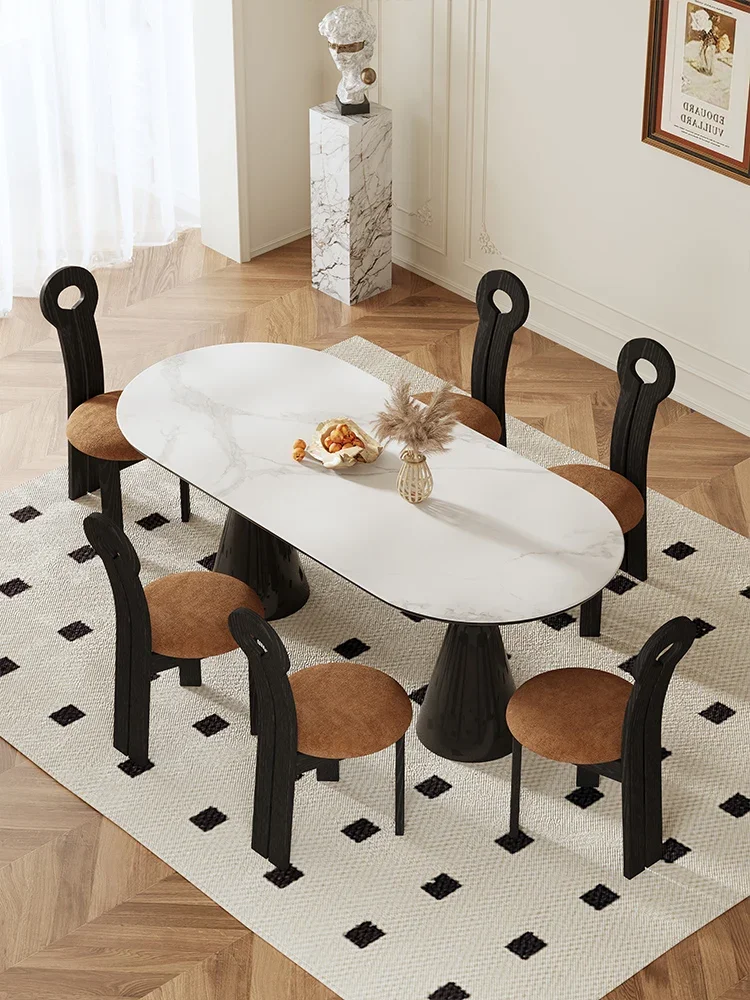 Gosbao prancūziškas vintažinis šiferio valgomojo stalas stačiakampis šventasis gralis valgomojo stalo kėdės kreminio stiliaus namų tinklas įžymybių lakuotas rikis Nuotrauka 3