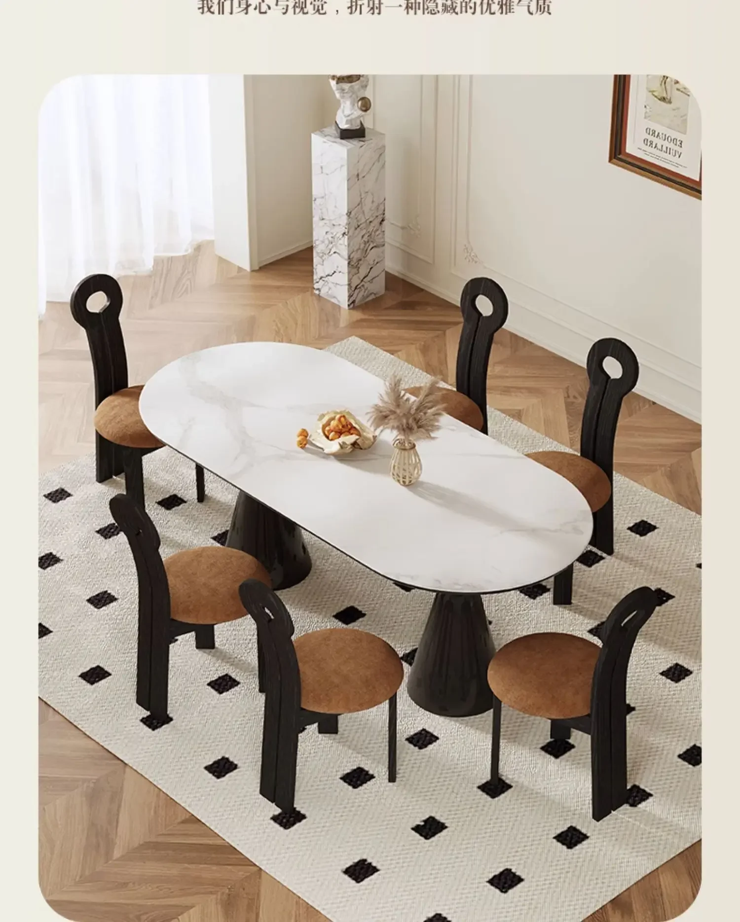 Gosbao prancūziškas vintažinis šiferio valgomojo stalas stačiakampis šventasis gralis valgomojo stalo kėdės kreminio stiliaus namų tinklas įžymybių lakuotas rikis Nuotrauka 4