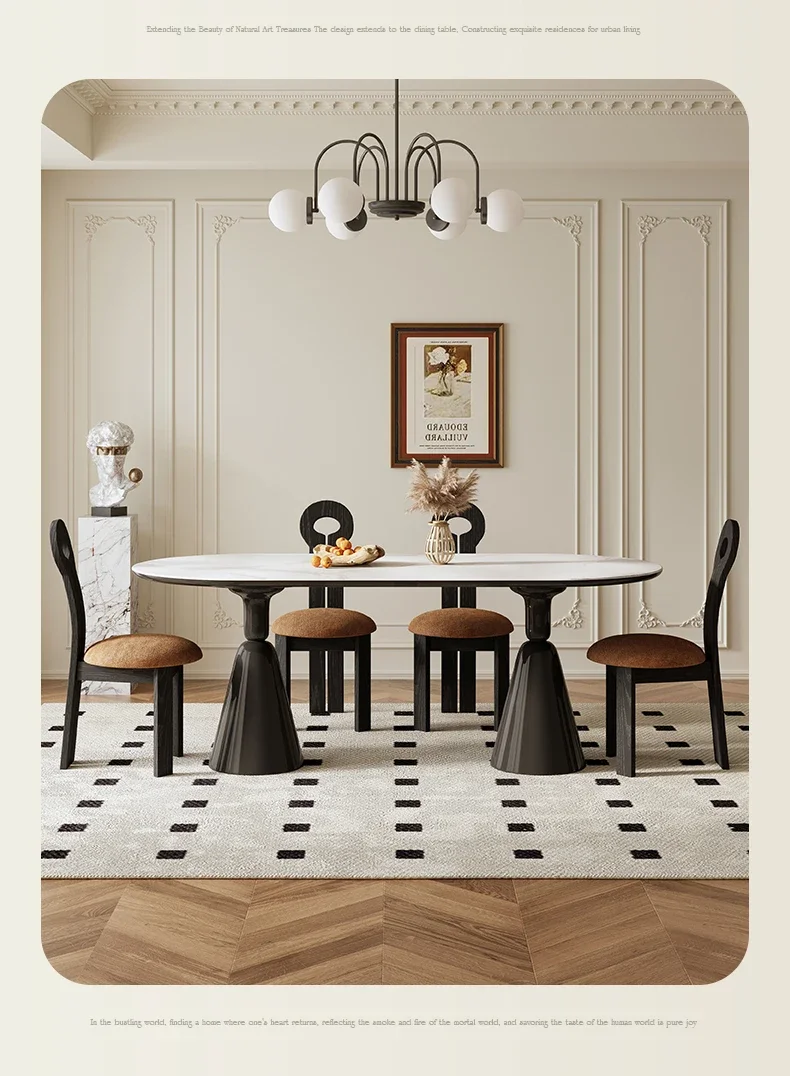 Gosbao prancūziškas vintažinis šiferio valgomojo stalas stačiakampis šventasis gralis valgomojo stalo kėdės kreminio stiliaus namų tinklas įžymybių lakuotas rikis Nuotrauka 5