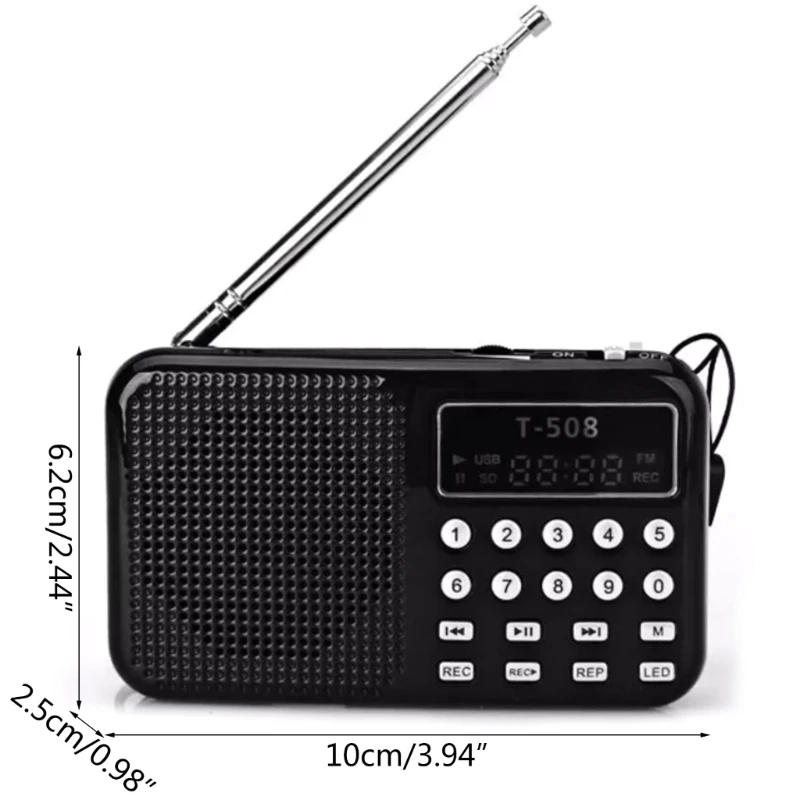 T-508 Muzikos grotuvas Nešiojamas FM radijo kišenės dydis su įmontuota ištraukiama antena 3W garsiakalbio dovana vyresniems vaikams Nuotrauka 5