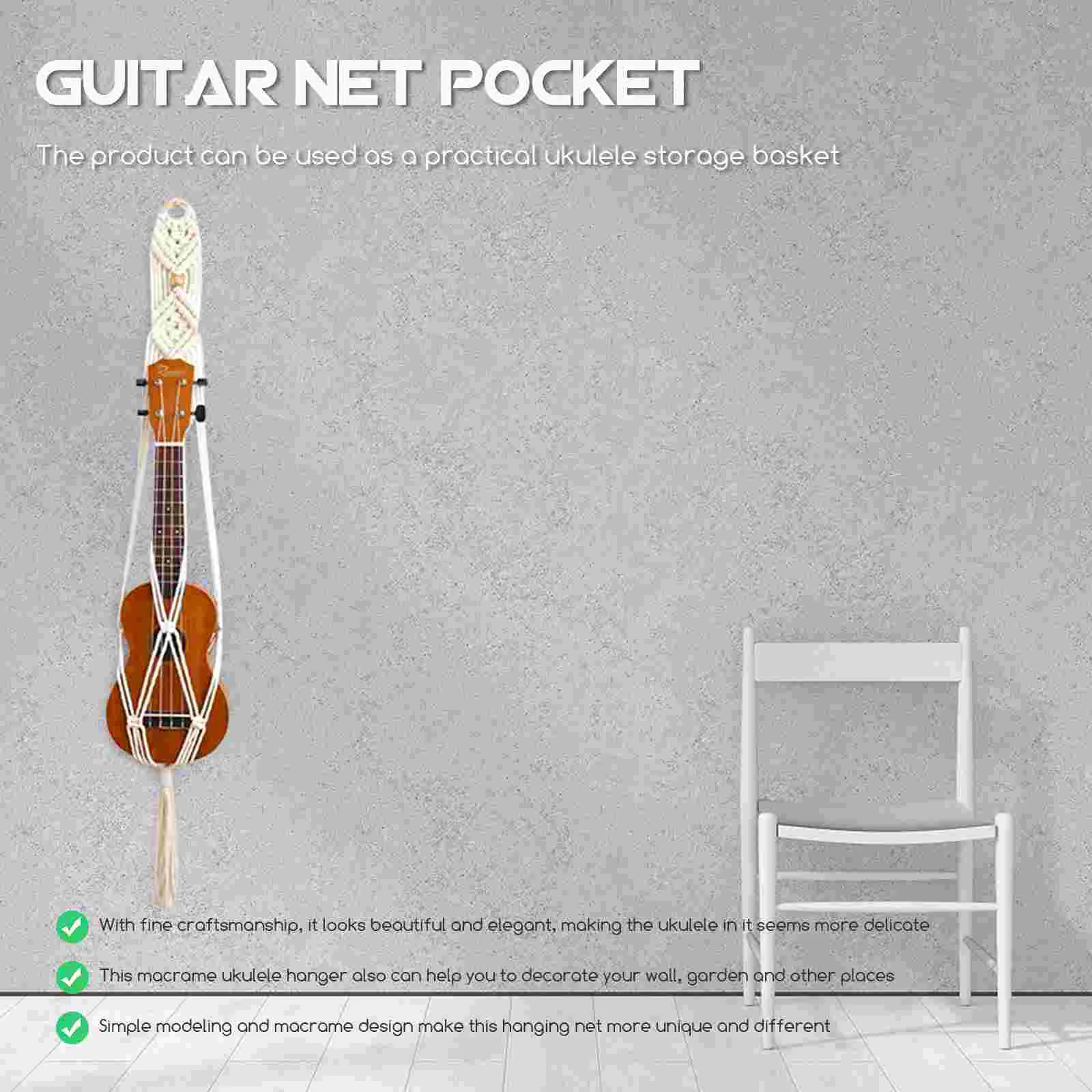 Macrame Ukulele Hanger Handwoven Guitar Hanger Wall Instrument Mesh Hanger Nuotrauka 4