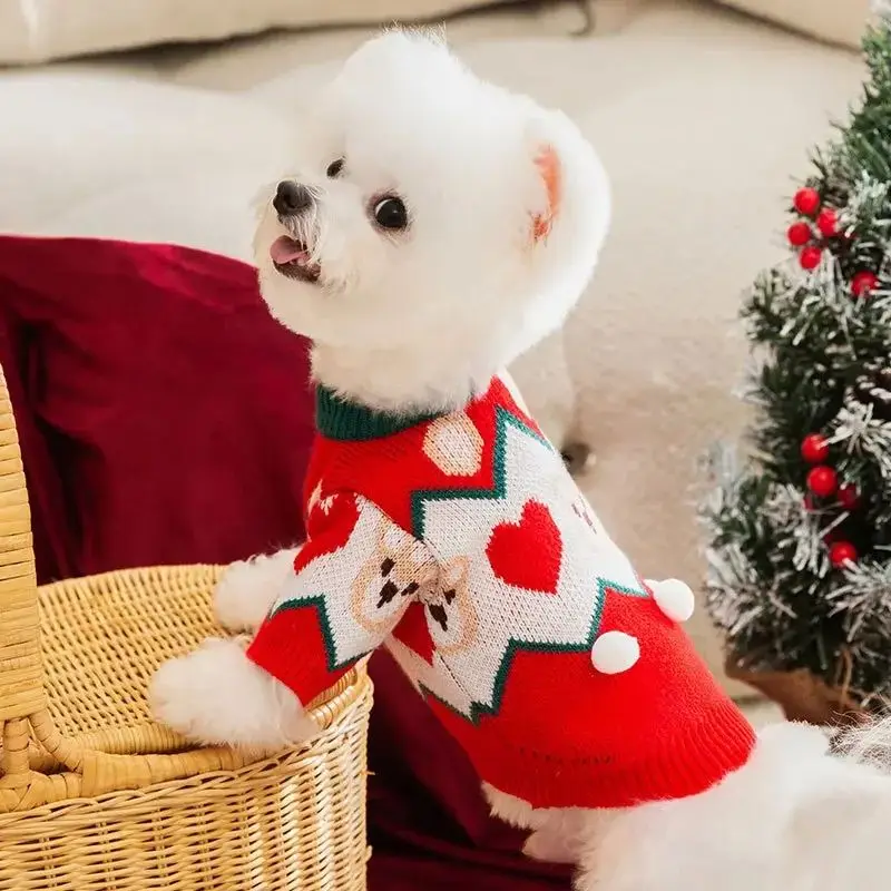 Ruduo Žiema Kalėdos Naminių gyvūnėlių megztinis Meškiukas Šiltas megztukas Animacinis lokys Raštas Megztinis Gražūs Naujųjų metų šunų drabužiai Naminių gyvūnėlių reikmenys XS Nuotrauka 0