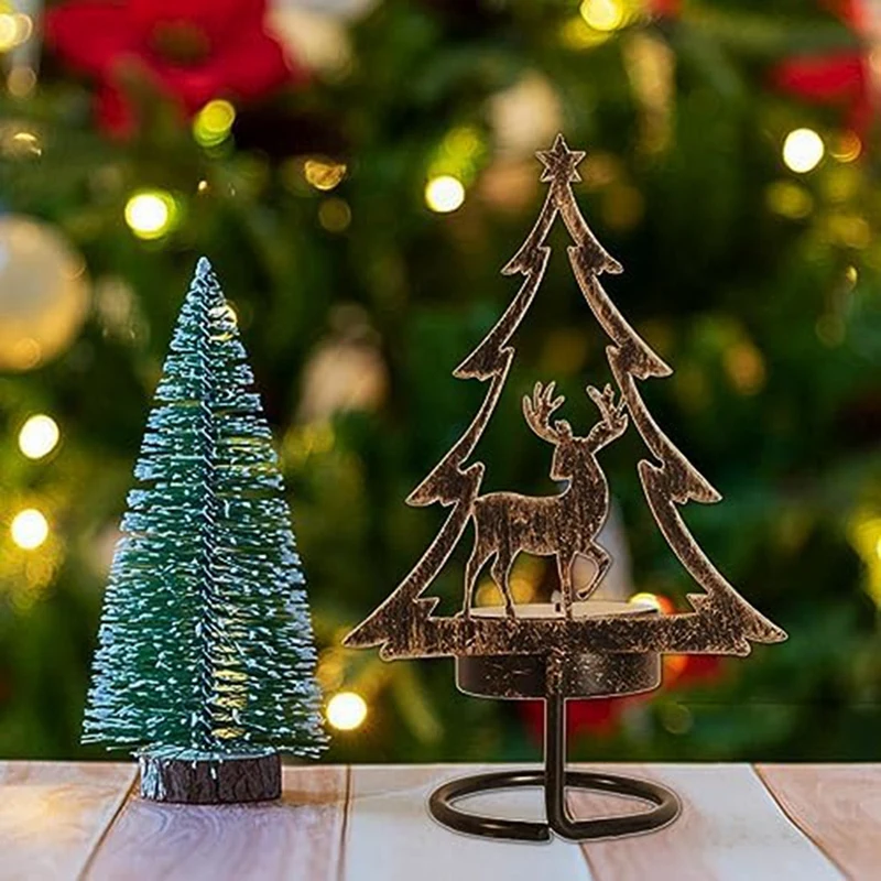 Metalinis žvakių laikiklis Kalėdinis matle stalas Centrinis elementas Šiaurės elnių eglutė Kalėdų senelio vakarienė Arbatos šviesos laikiklis Patvarus Nuotrauka 4
