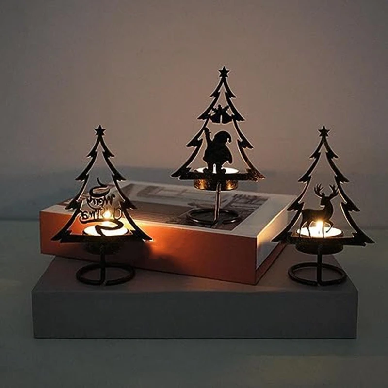 Metalinis žvakių laikiklis Kalėdinis matle stalas Centrinis elementas Šiaurės elnių eglutė Kalėdų senelio vakarienė Arbatos šviesos laikiklis Patvarus Nuotrauka 5