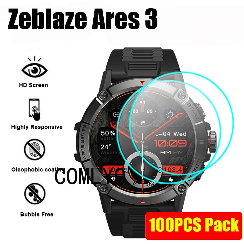 100PCS paketas, skirtas Zeblaze Ares 3 išmaniajam laikrodžiui Grūdinto stiklo ekrano apsauga 9H 2.5D plėvelė Nuotrauka 0