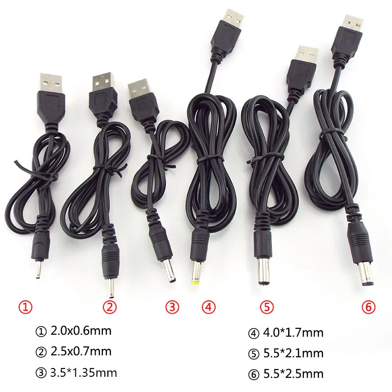  A tipo USB vyriškas prievadas į DC 5V 2.0*0.6mm 2.5* 0.7mm 3.5* 1.35mm 4.0* 1.7mm 5.5* 2.1mm 5.5 * 2.5mm Kištuko lizdo maitinimo kabelio jungtis Nuotrauka 1