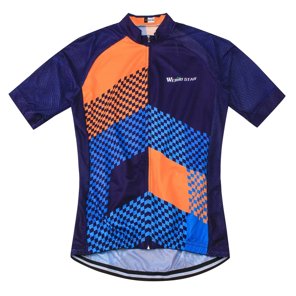 Weimostar Cycling Jersey Pro Team Vyrai Vasaros pusė rankovės MTB dviračių dviračių drabužių rinkiniai su Gel Pad Mėlyna oranžinė Nuotrauka 2