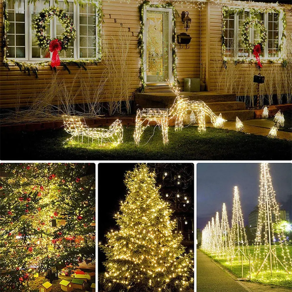 Ypač ilgi saulės styginiai žibintai lauke 2 pakuotė 100 LED vandeniui atspari varinė viela 8 režimai Fėjų žibintai medžių sodo kalėdinėms vestuvėms Nuotrauka 5