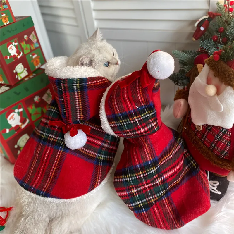 Šuo Kalėdų apsiaustas Katės Naujieji metai Apsiaustas su gobtuvu Naminių gyvūnėlių kepurė Augintinio šuniuko drabužiai Nuotrauka 3