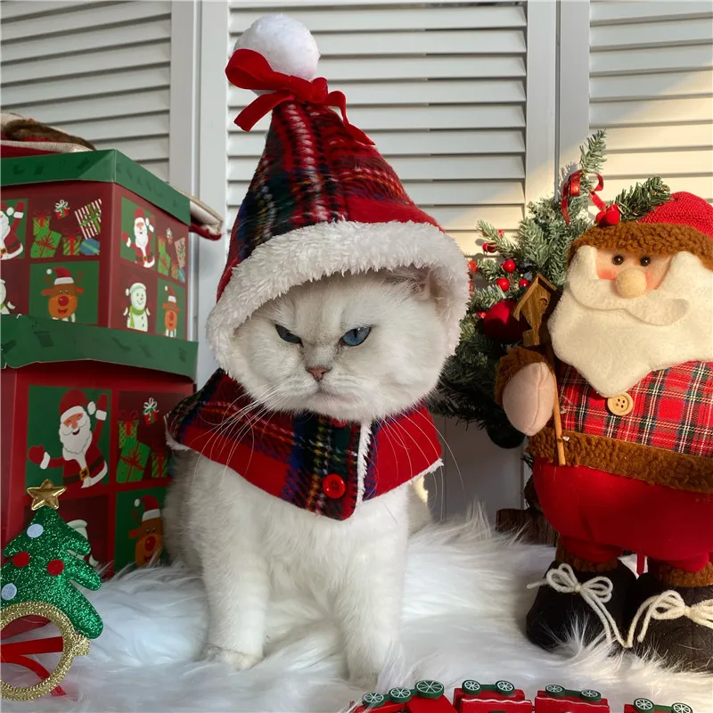 Šuo Kalėdų apsiaustas Katės Naujieji metai Apsiaustas su gobtuvu Naminių gyvūnėlių kepurė Augintinio šuniuko drabužiai Nuotrauka 4