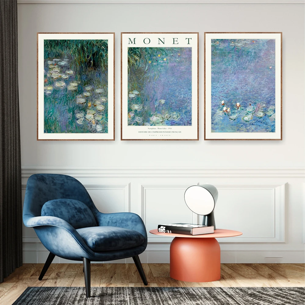 Akvarelė Vandens lelija Ežero plakatas Monet drobė Tapyba Peizažas Menas Spausdinti Vintažinė kolekcija Sieninis paveikslas Svetainės dekoras Nuotrauka 0