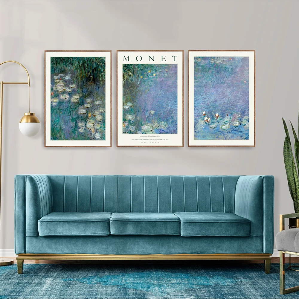 Akvarelė Vandens lelija Ežero plakatas Monet drobė Tapyba Peizažas Menas Spausdinti Vintažinė kolekcija Sieninis paveikslas Svetainės dekoras Nuotrauka 1