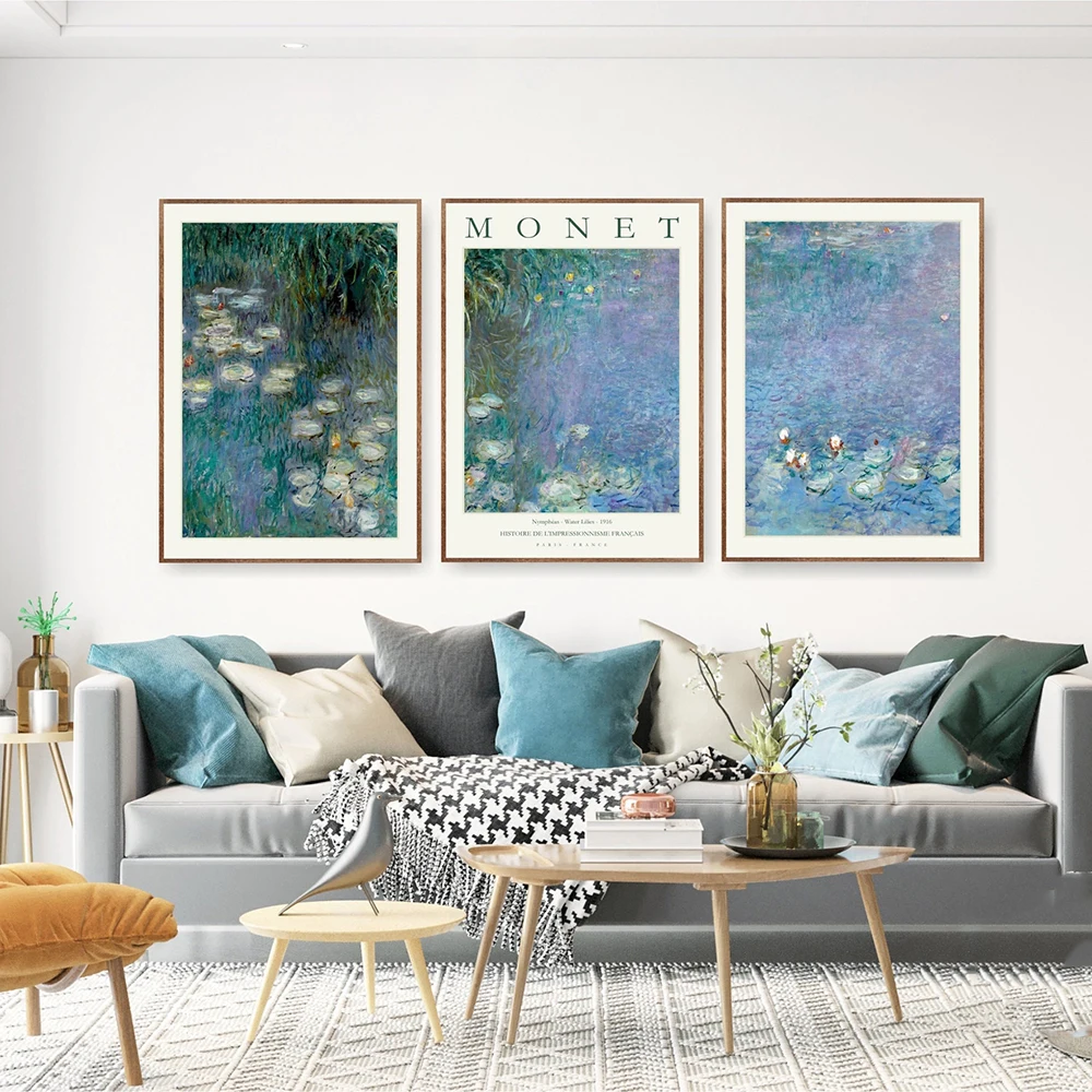 Akvarelė Vandens lelija Ežero plakatas Monet drobė Tapyba Peizažas Menas Spausdinti Vintažinė kolekcija Sieninis paveikslas Svetainės dekoras Nuotrauka 2