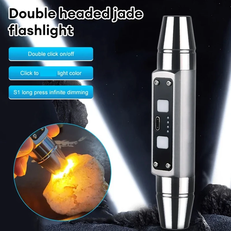 Double Head Jade Žibintuvėlis 6 Šviesos šaltinis USB tiesioginio įkrovimo identifikavimas Papuošalai Jade fluorescencinė lempa, juoda Paprasta naudoti Nuotrauka 3