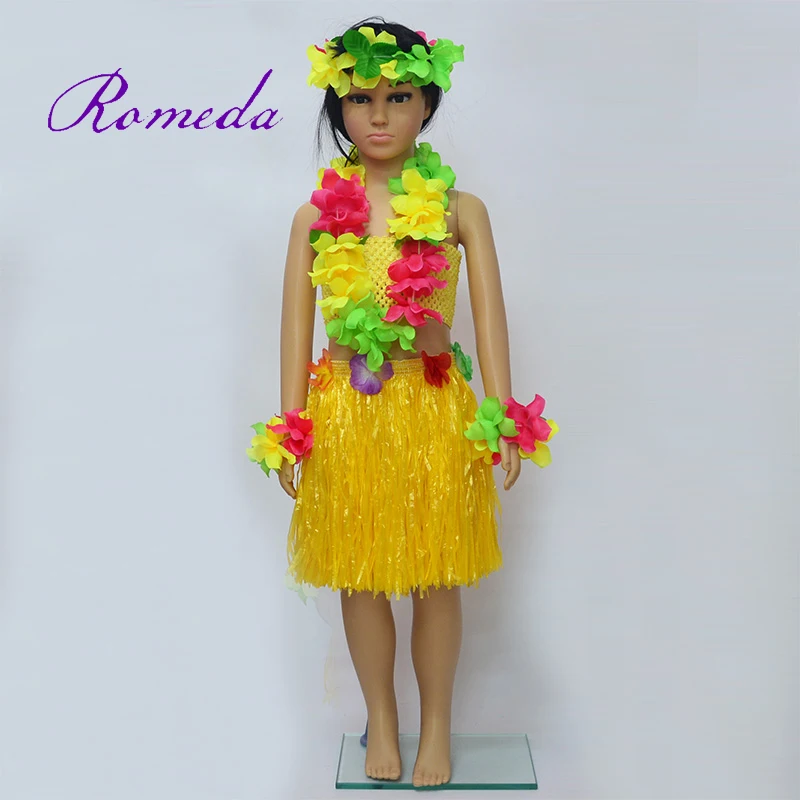kids havajietiškas hula žolės sijonas lei komplektas galvos apdangalai vėrinys apyrankė girlianda leis vakarėlio dekoravimui Nuotrauka 1