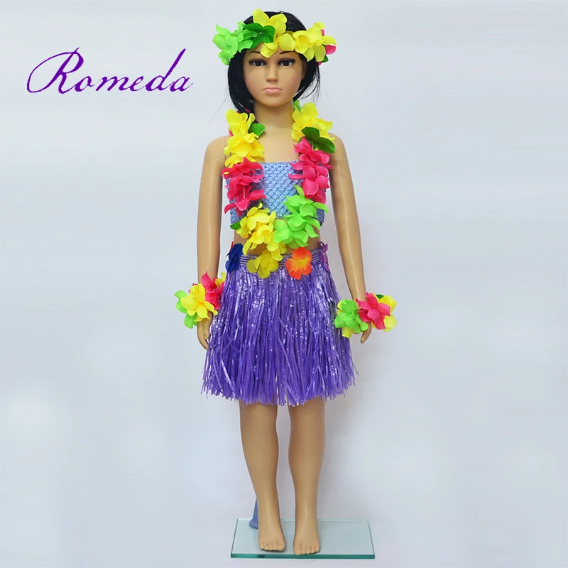 kids havajietiškas hula žolės sijonas lei komplektas galvos apdangalai vėrinys apyrankė girlianda leis vakarėlio dekoravimui Nuotrauka 3