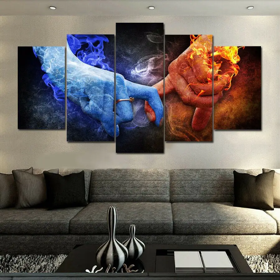 Nėra įrėmintos drobės 5 skydo ugnies ledo rankos pora meilužis modulinis cuadros HD dekoratyvinis sienų menas Plakatai Paveikslėlis Namų dekoro paveikslai Nuotrauka 0