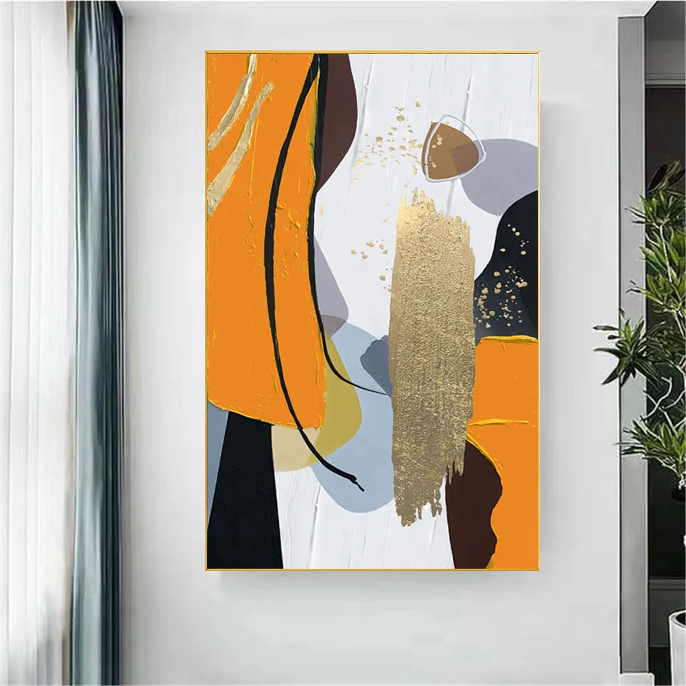 Abstraktus namų dekoras Geltona storos aliejinės tekstūros peilio tapyba Šiuolaikinė rankomis tapyta aliejinė tapyba ant drobės Grafiti Sienų paveikslėliai Nuotrauka 0