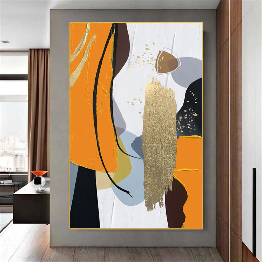Abstraktus namų dekoras Geltona storos aliejinės tekstūros peilio tapyba Šiuolaikinė rankomis tapyta aliejinė tapyba ant drobės Grafiti Sienų paveikslėliai Nuotrauka 1